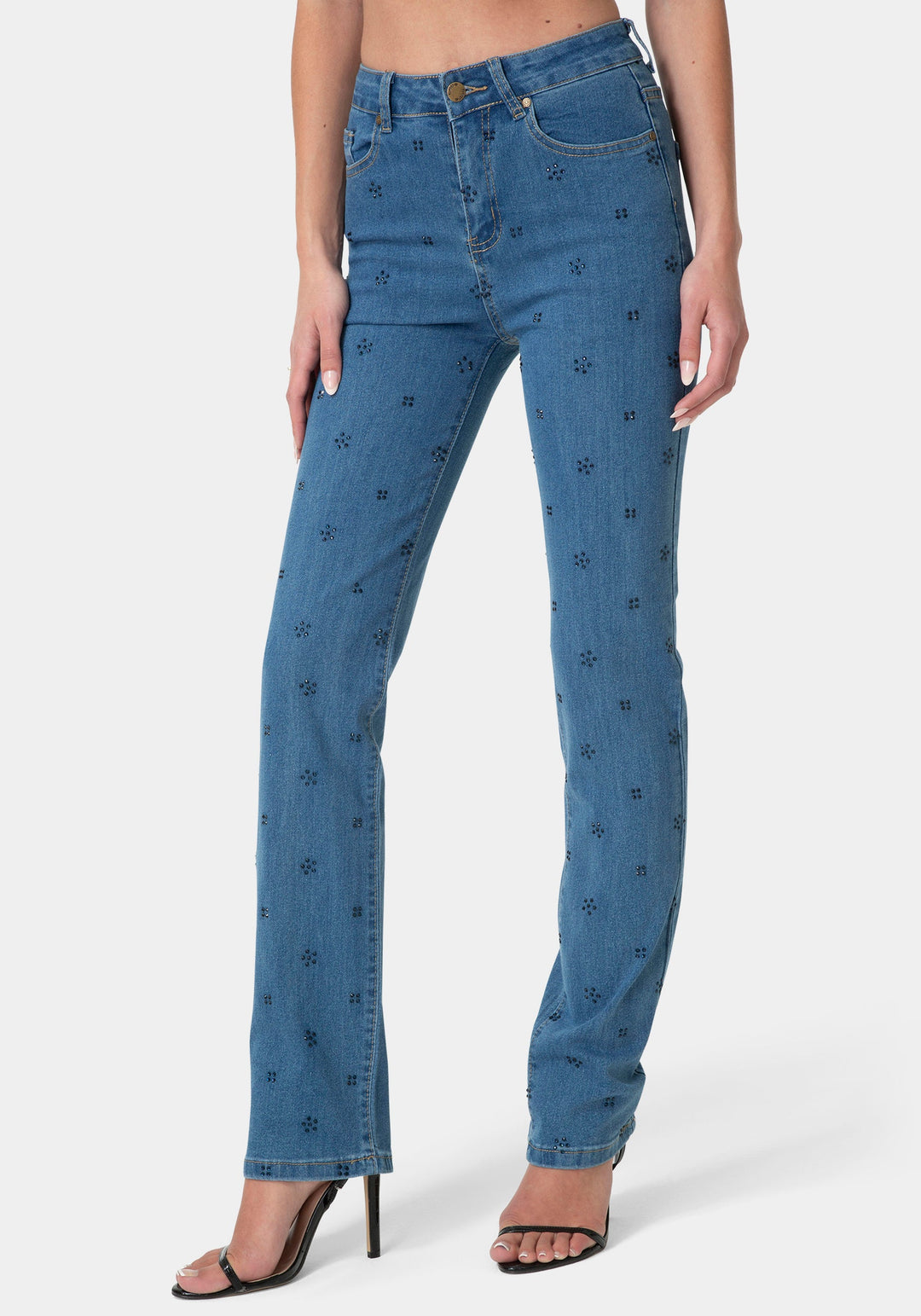 Front View-The Rosette Jean-MEDIUM BLUE