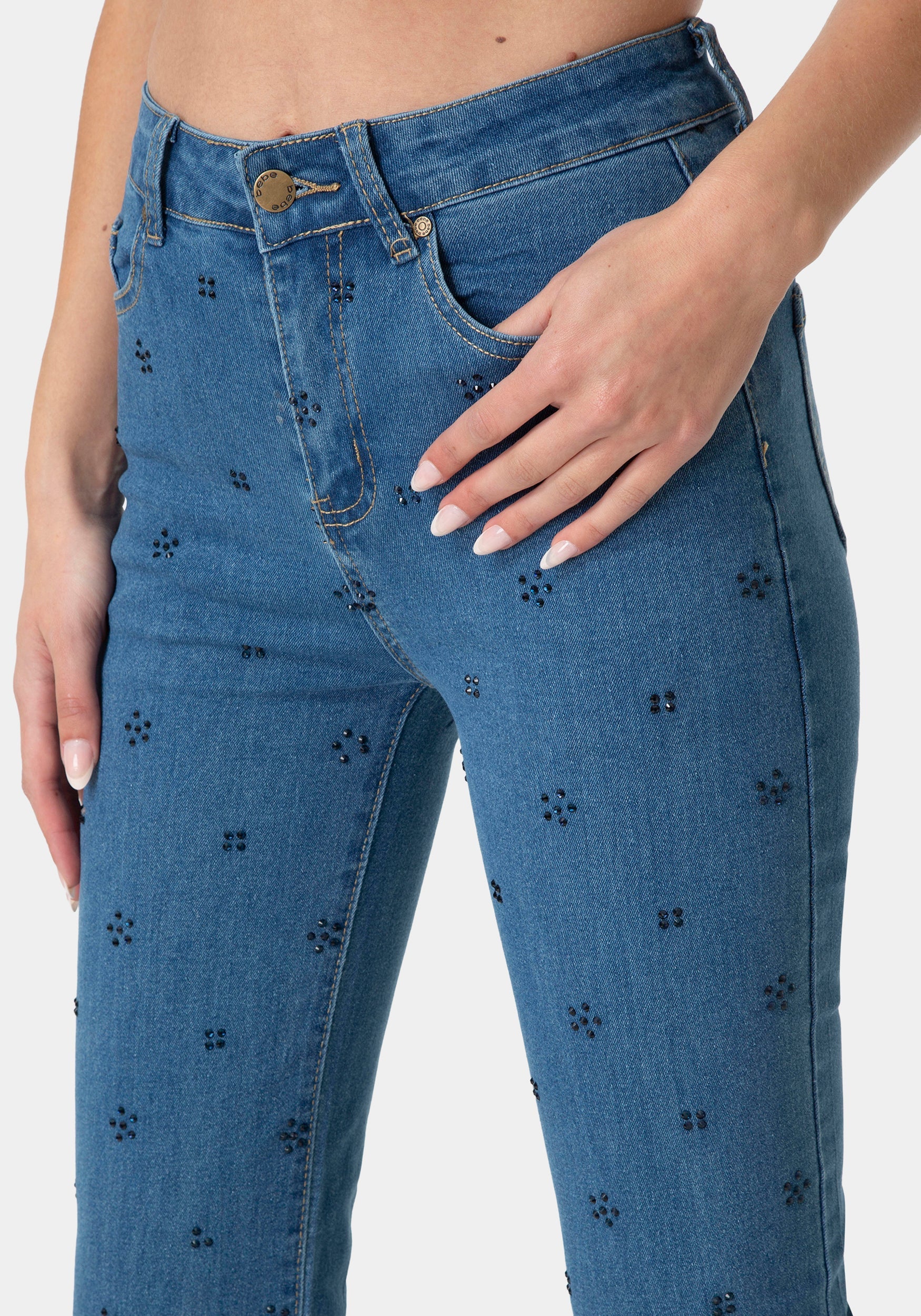 Side View-The Rosette Jean-MEDIUM BLUE
