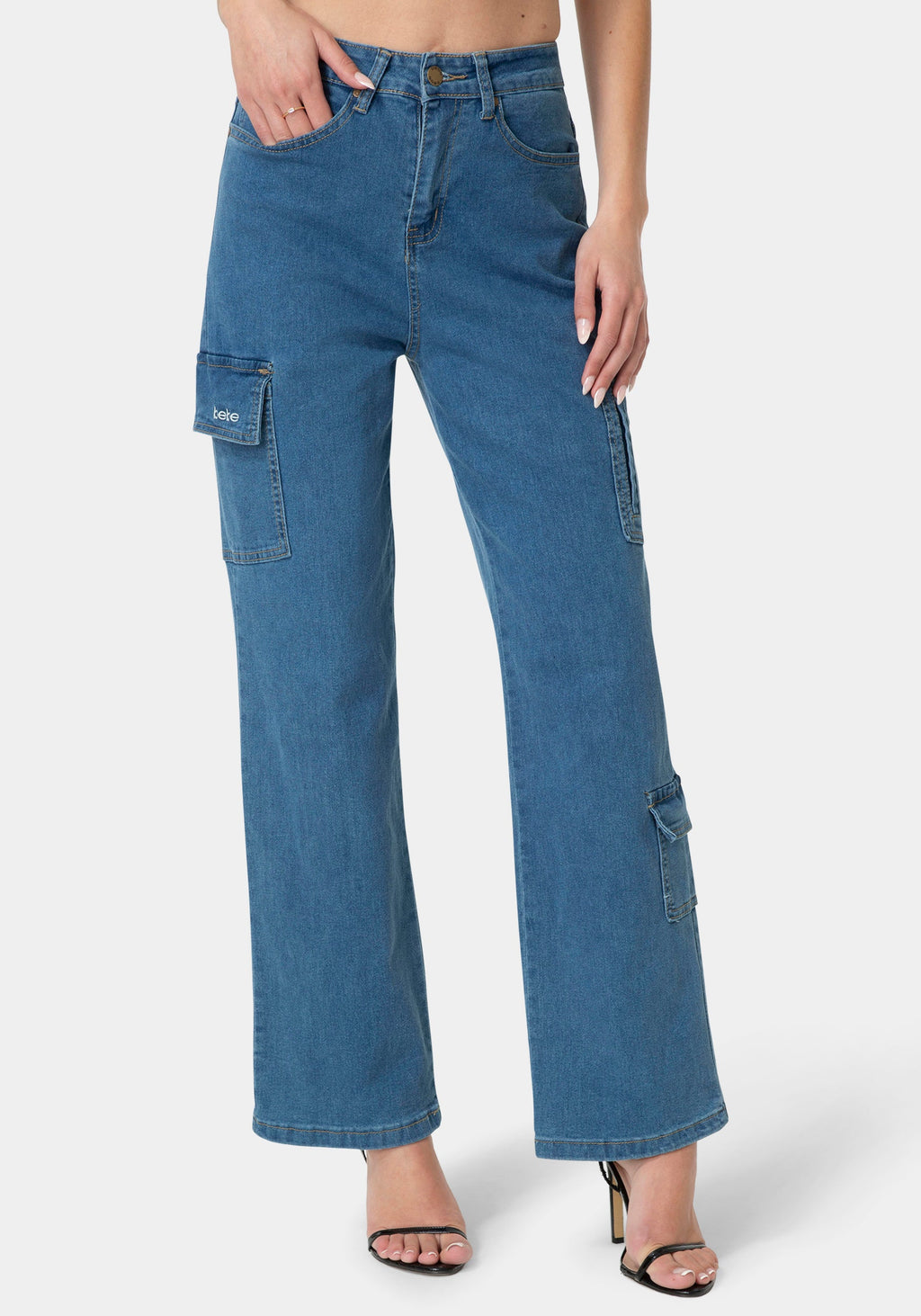 Front View-The Cargo Jean-MEDIUM BLUE