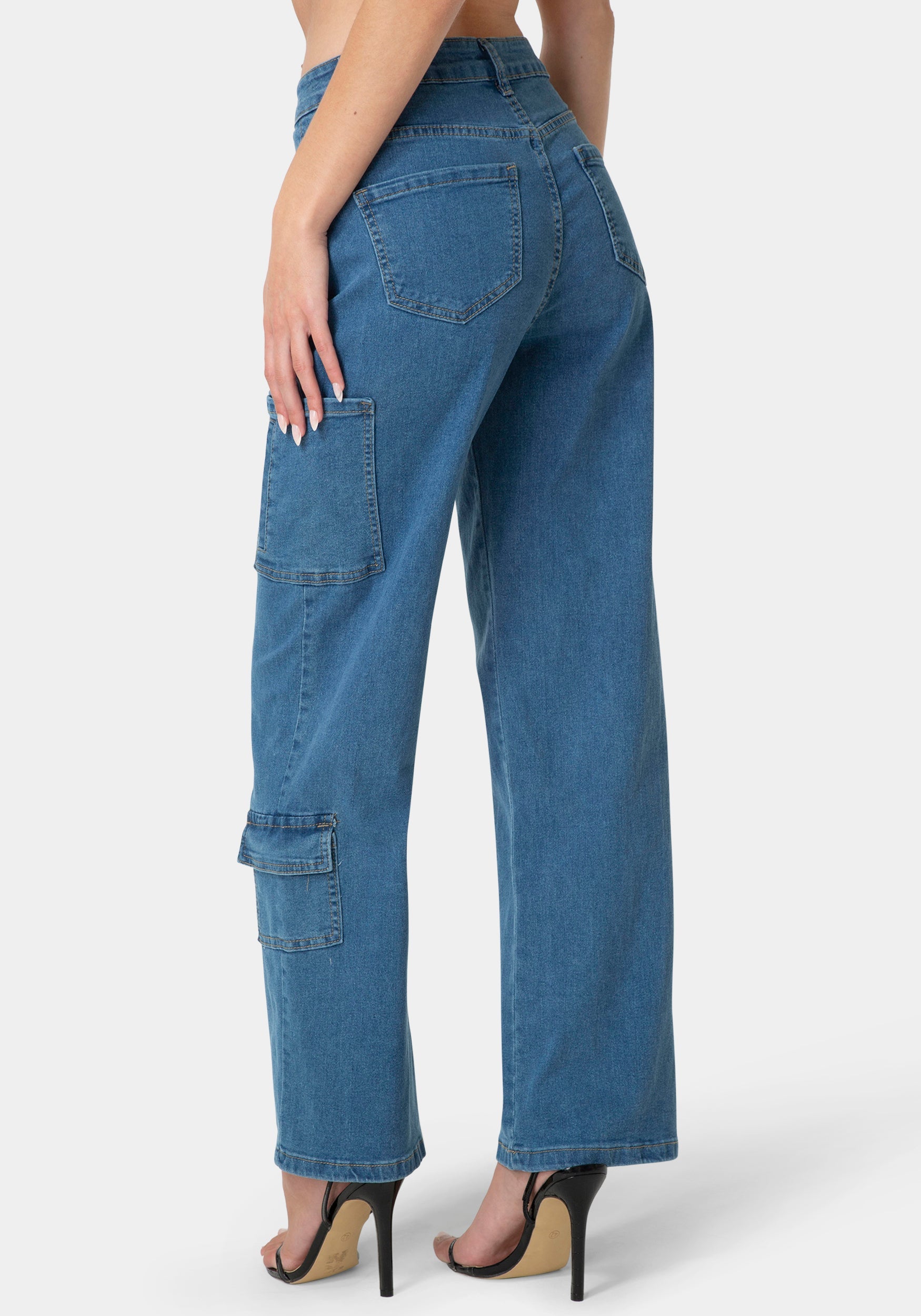 Back View-The Cargo Jean-MEDIUM BLUE