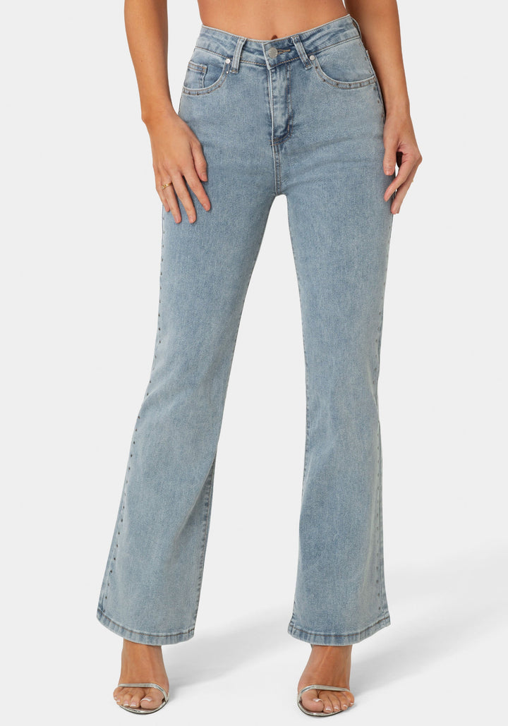 Front View-The Studded Jean-Light Acid Wash