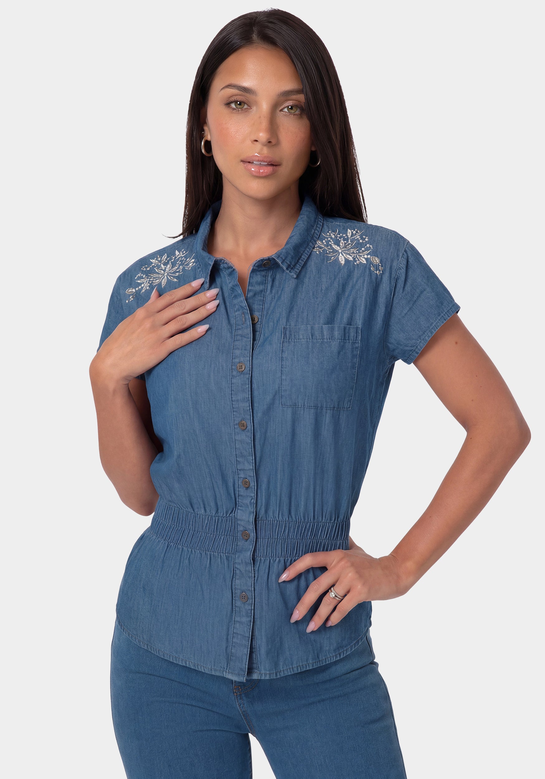 Other View-The Ruched Shirt-MEDIUM BLUE