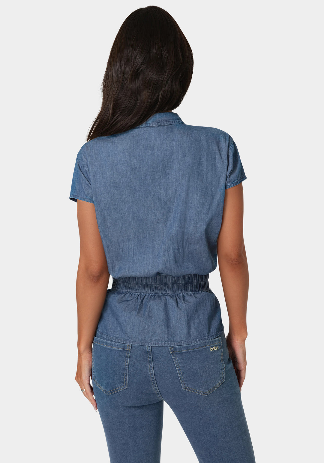 Back View-The Ruched Shirt-MEDIUM BLUE