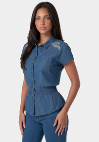 Side View-The Ruched Shirt-MEDIUM BLUE