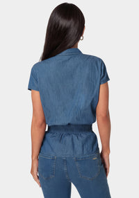 Back View-The Ruched Shirt-MEDIUM BLUE