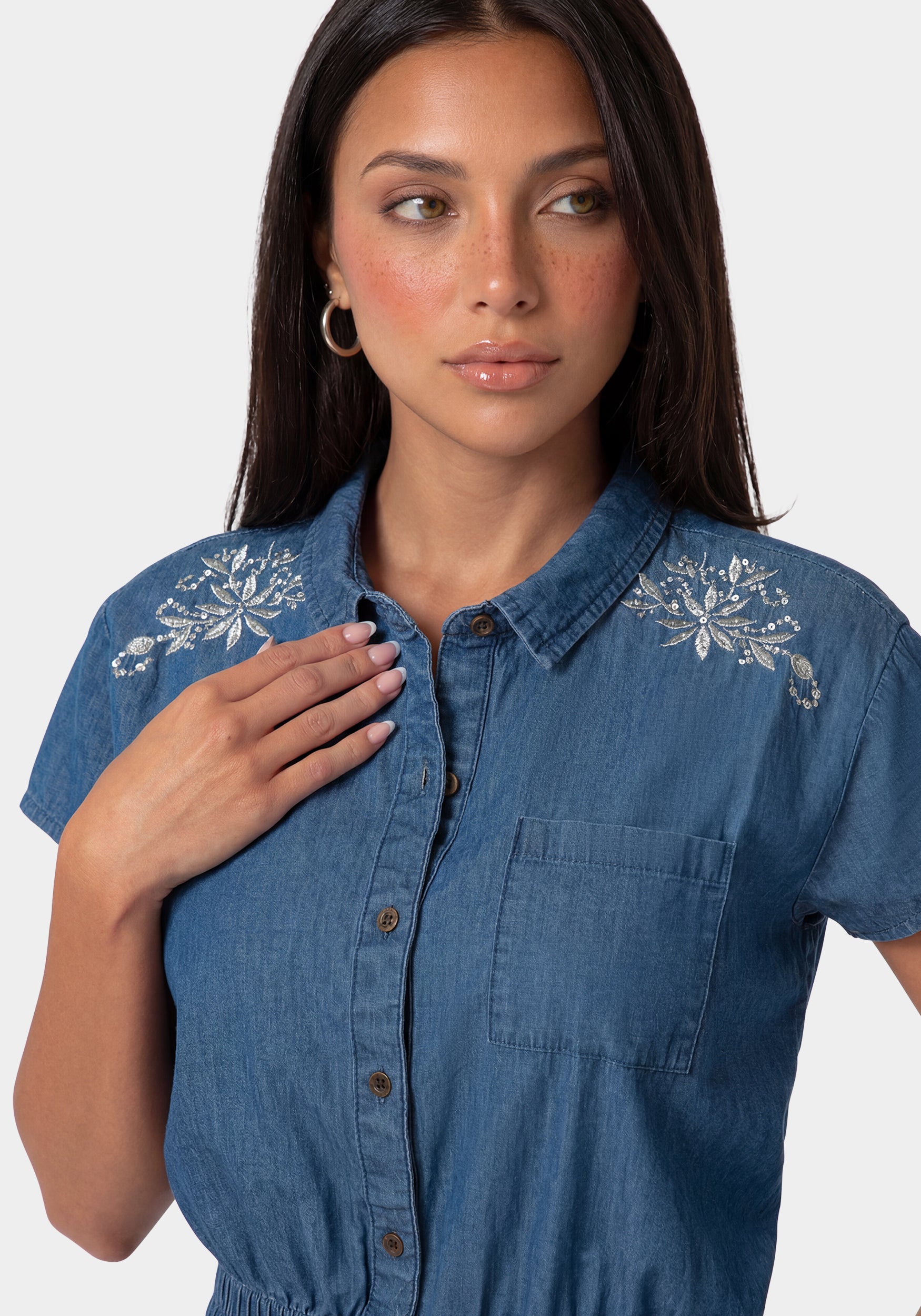 Front View-The Ruched Shirt-MEDIUM BLUE