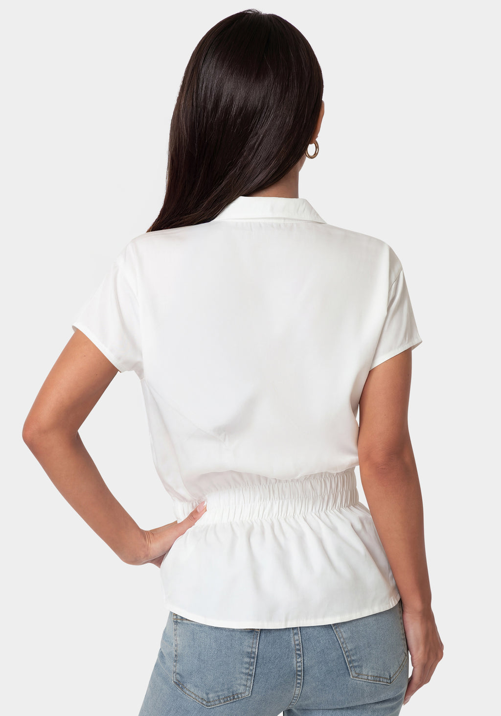 Back View-THE RUCHED WAIST SHIRT-WHITE