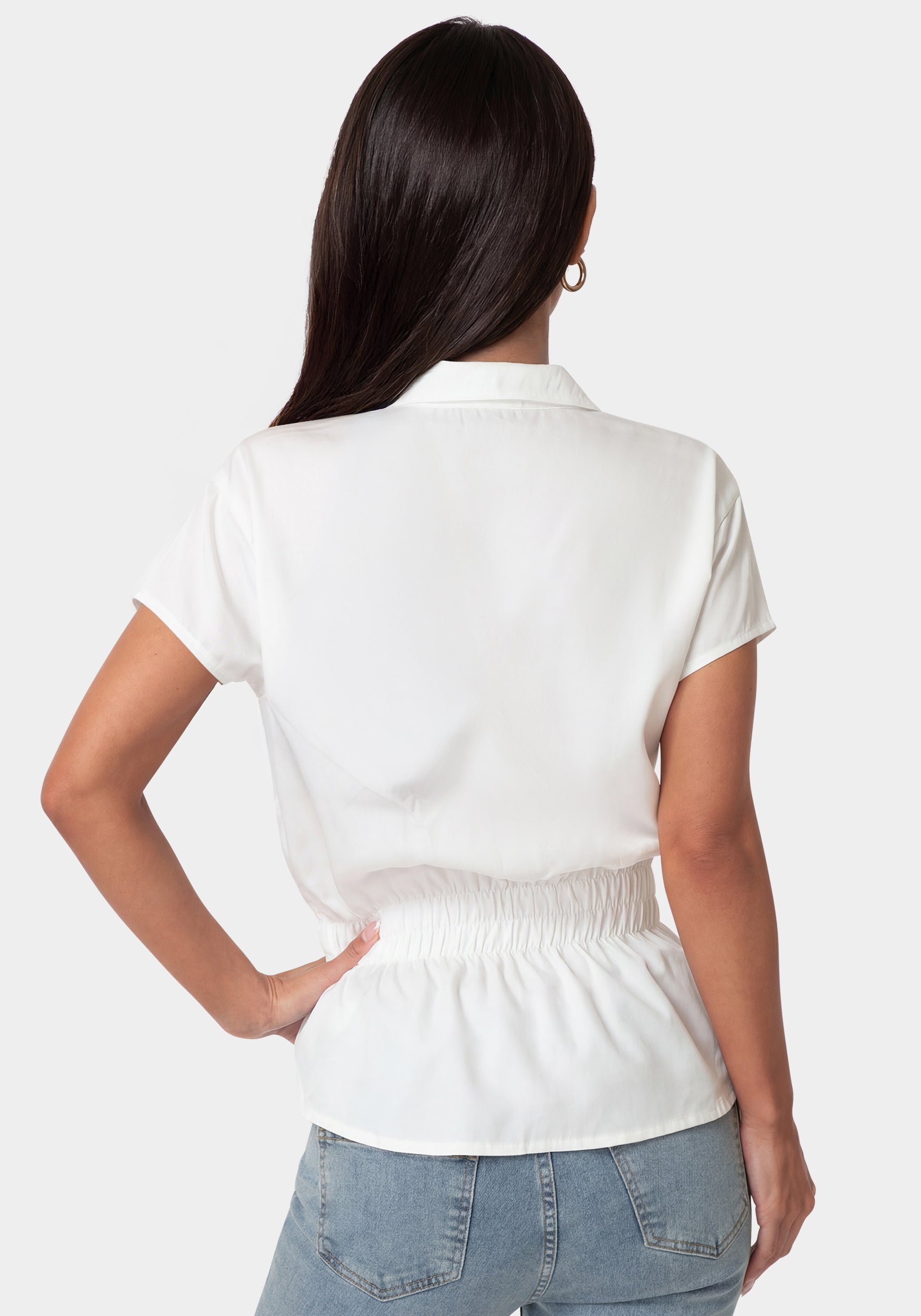 Back View-THE RUCHED WAIST SHIRT-WHITE