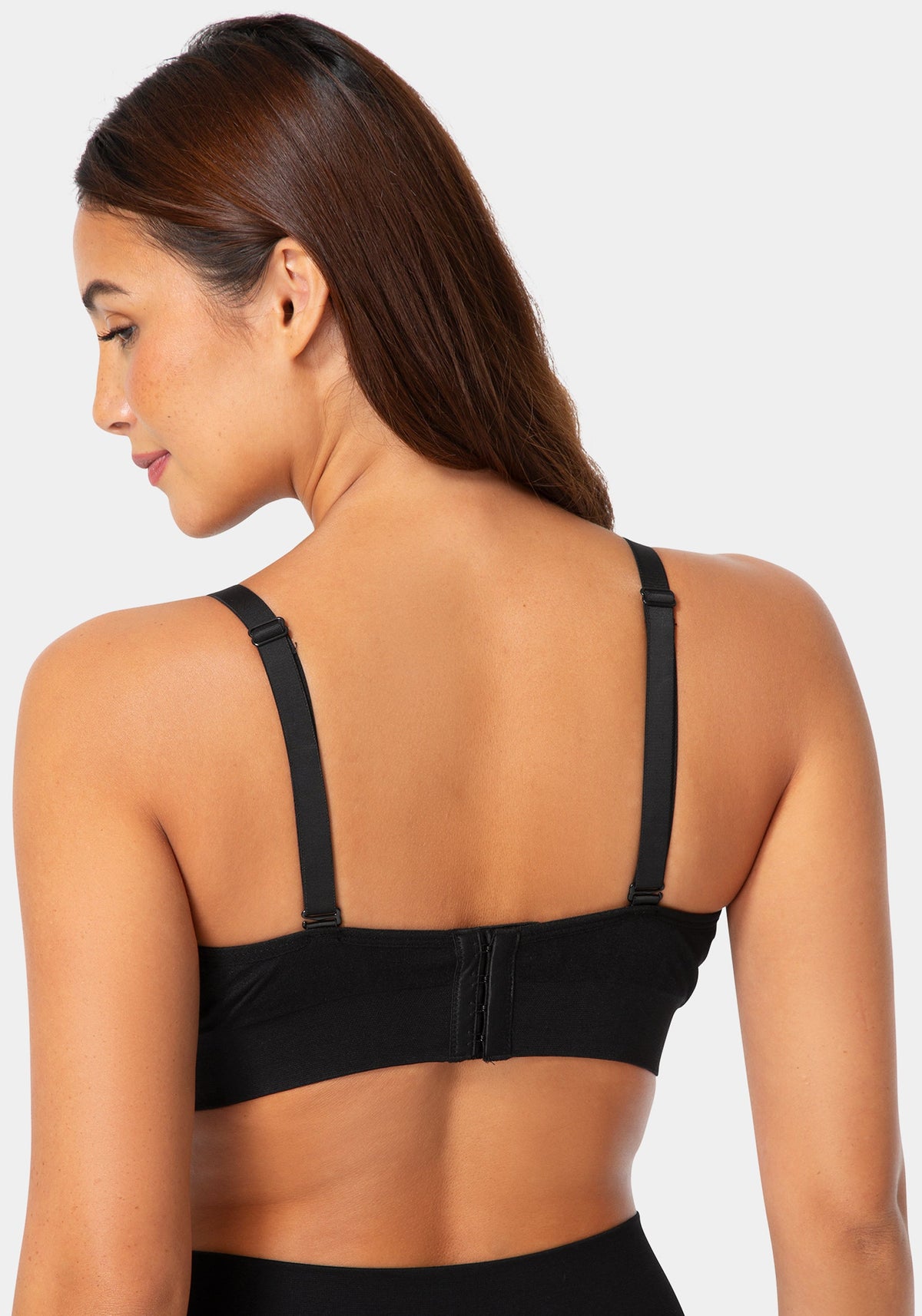 Back View-Strapless Wireless Plunge Bra - Convertible Padded-BLACK