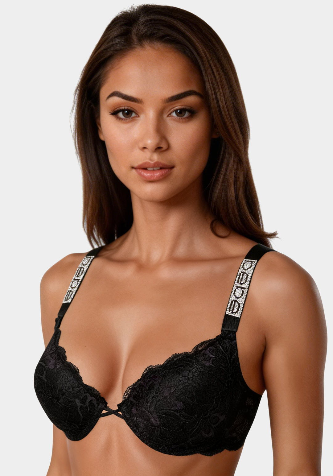 Side View-Tag Free Lace Mega Push Up Bra-Black