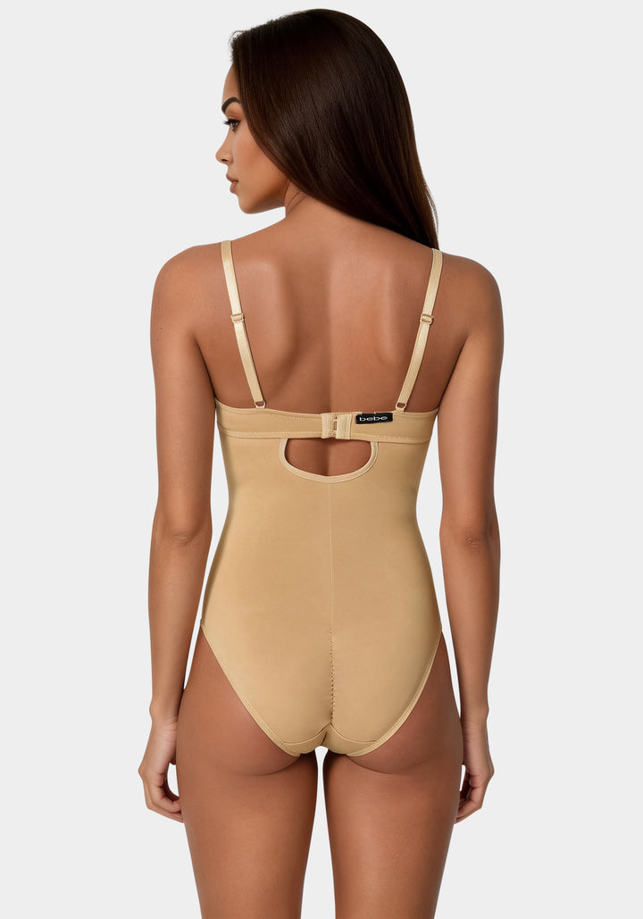 Back View-Micro Powermesh Shape Bodysuit-Caramel