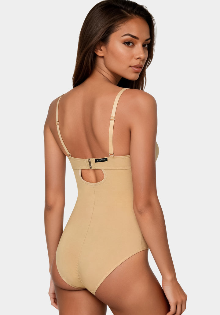 Side View-Micro Powermesh Shape Bodysuit-Caramel