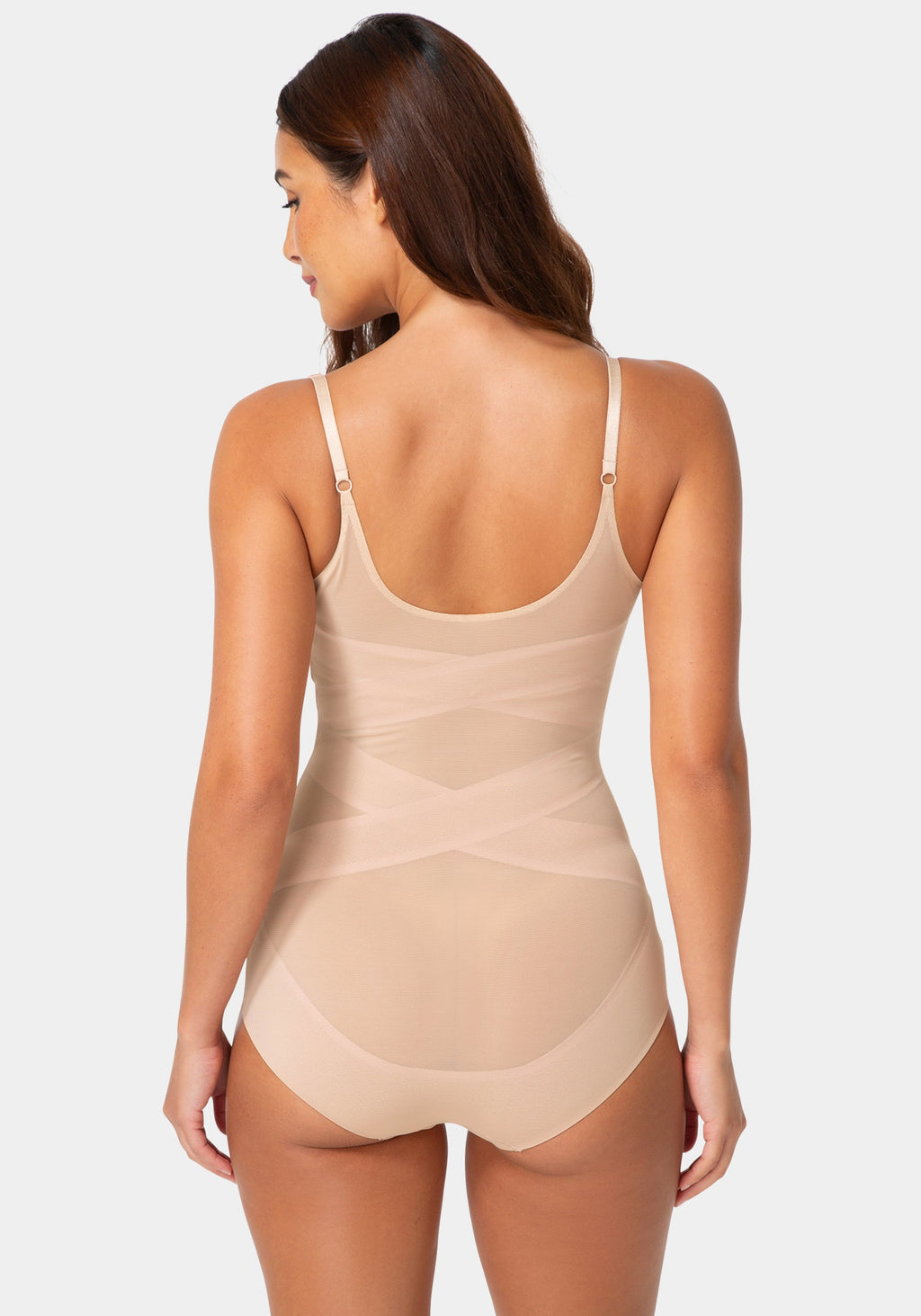 Back View-Firm-Control Power Mesh Shaping Bodysuit-SOFT NUDE