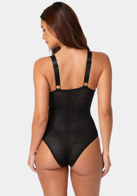 Back View-Push-Up Shaping Bodysuit with Built-In Bra-BLACK