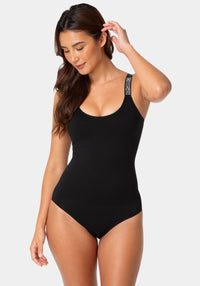 Front View-Seamless Shaping Bodysuit - Medium Control-BLACK
