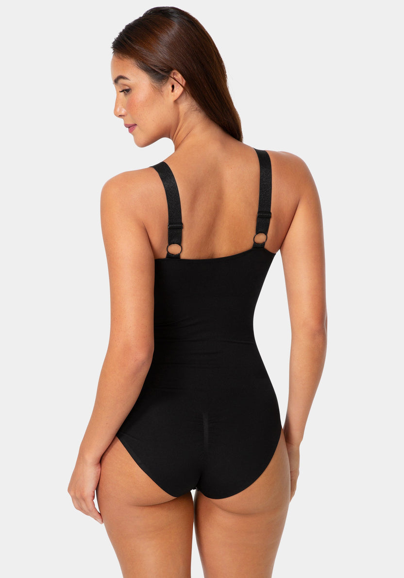 Back View-Seamless Shaping Bodysuit - Medium Control-BLACK
