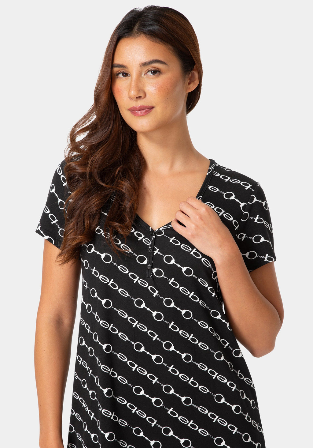 Other View-Nightgown Sleep Shirt Dress-BLACK WHITE