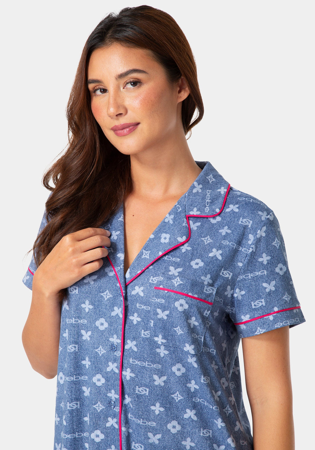 Other View-Notch Collar Nightgown - Sleep Shirt Dress-DENIM