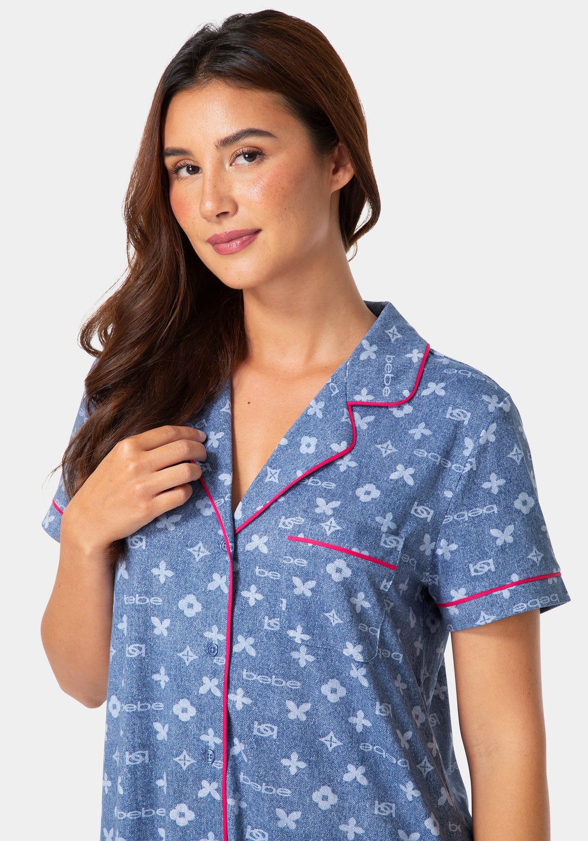 Other View-Notch Collar Nightgown - Sleep Shirt Dress-DENIM