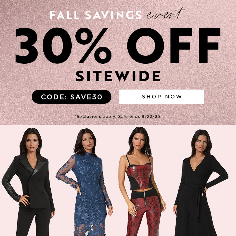 4 models promotions 30% off Sitewide sale with code SAVE30 on a pink background