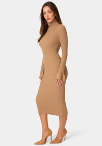 Side View-BELL SLEEVE TURTLENECK MIDI-Mocha