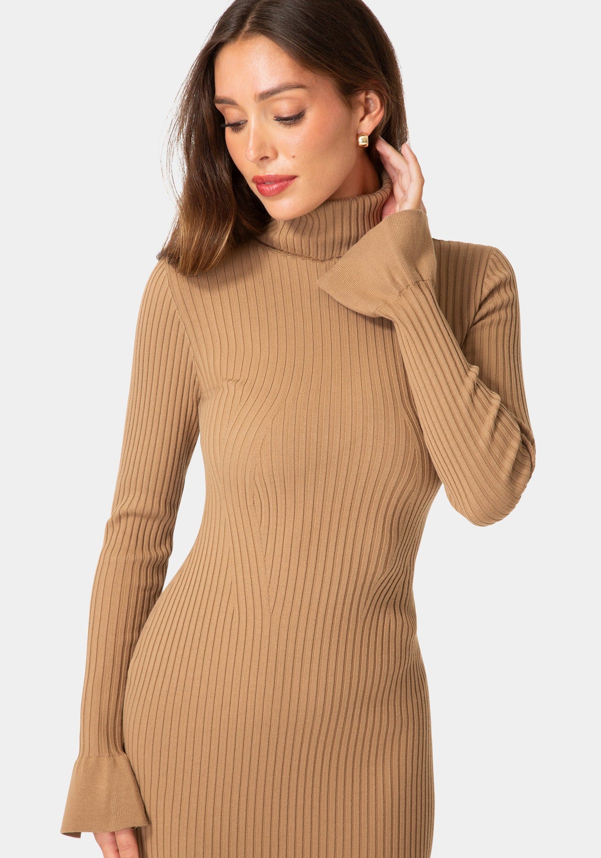 Other View-BELL SLEEVE TURTLENECK MIDI-Mocha