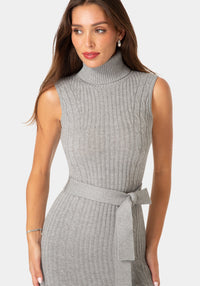Other View-SWEATER SLEEVELESS MIDI DRESS WITH BELT-Heather Grey