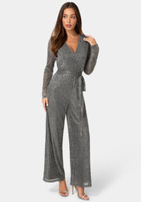 Front View-PLISSE KNIT JUMPSUIT-SILVER