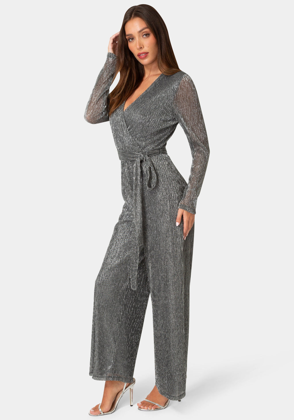 Side View-PLISSE KNIT JUMPSUIT-SILVER