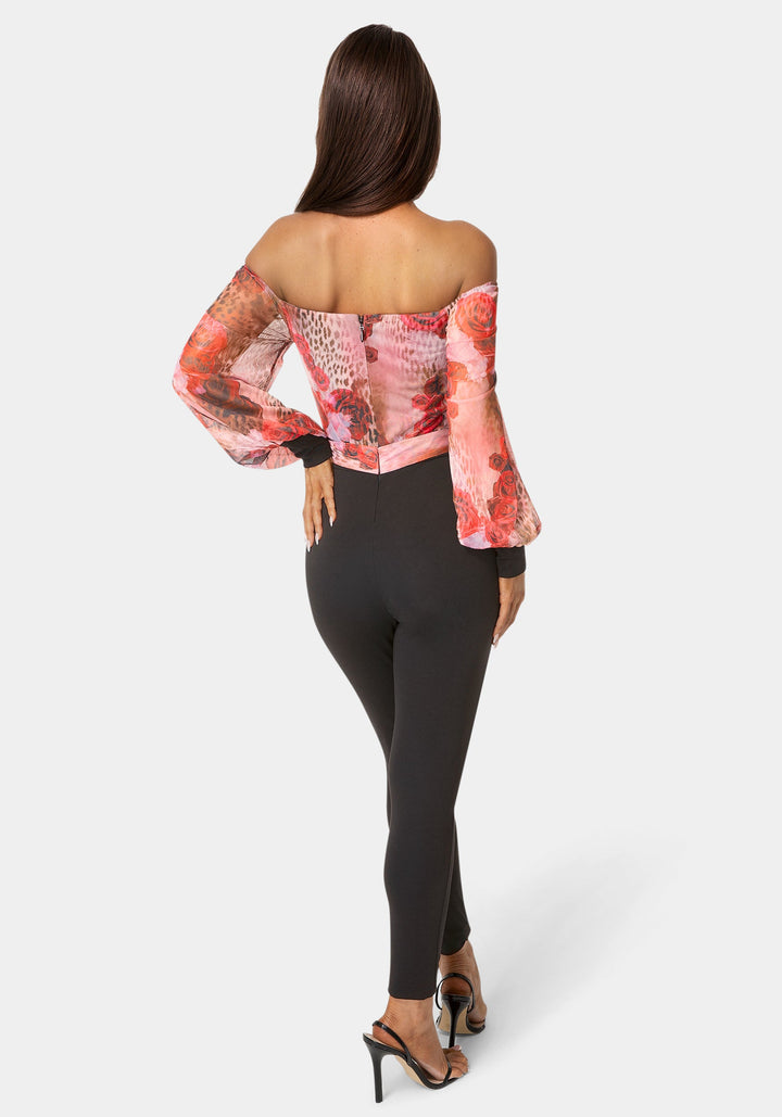 Back View-Mesh Off Shoulder Catsuit-ROSE INSTINCT