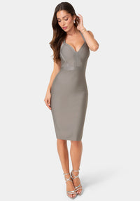 Front View-Bandage Halter Dress-Silver