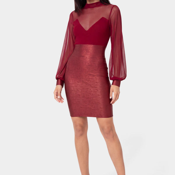 Front View-Bandage Sparkle Dress-Wine
