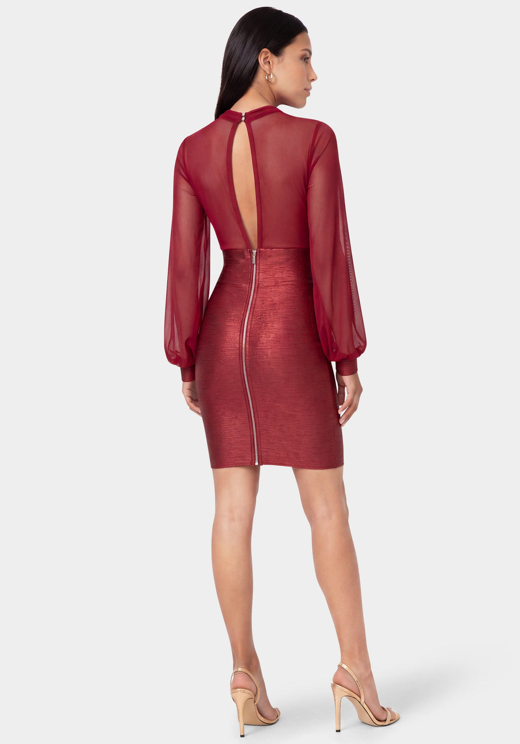 Back View-Bandage Sparkle Dress-Wine