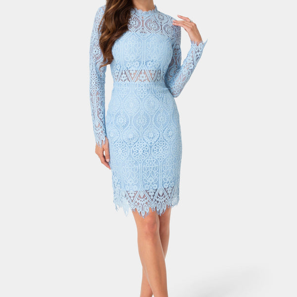 Front View-Bandeau Lace Dress-Lite Blue
