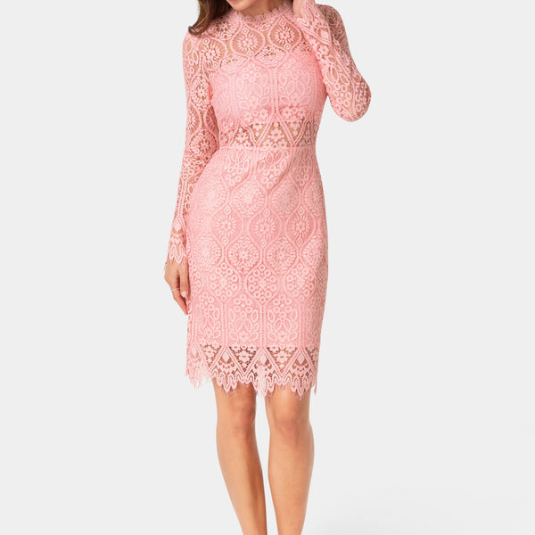 Front View-Bandeau Lace Dress-Rose
