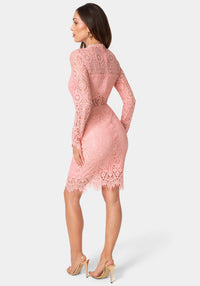 Back View-Bandeau Lace Dress-Rose