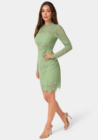 Side View-Bandeau Scallop Lace Pencil Dress-Sage