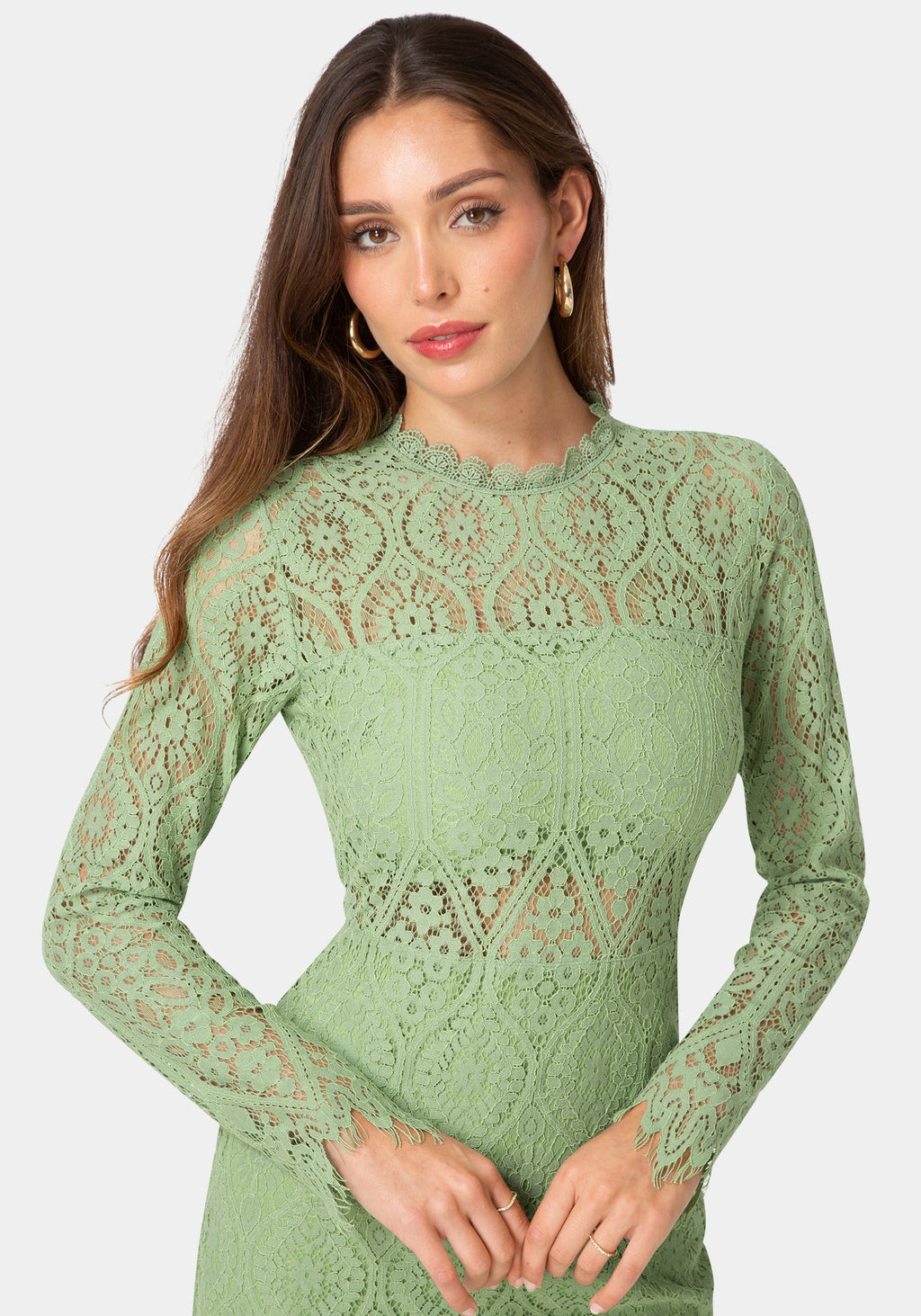 Other View-Bandeau Scallop Lace Pencil Dress-Sage