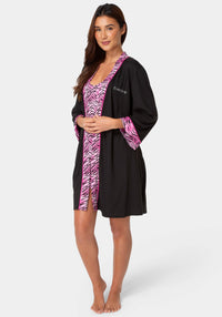 Side View-3-Piece Chemise, Shorts & Robe Pajama Set - Tiger Print-TIGER