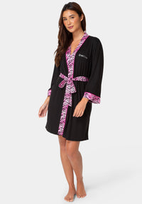 Front View-3-Piece Chemise, Shorts & Robe Pajama Set - Tiger Print-TIGER