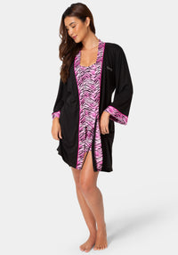 Detail View-3-Piece Chemise, Shorts & Robe Pajama Set - Tiger Print-TIGER