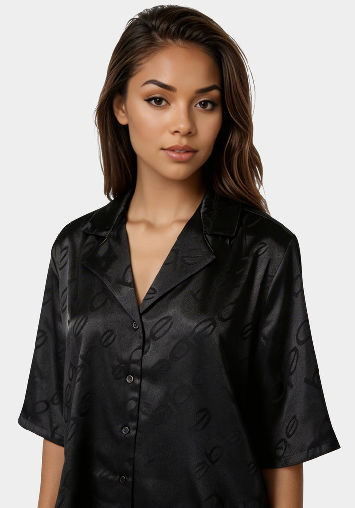 Other View-Jacquard Satin Notch Collar Pant Set-Black Beauty