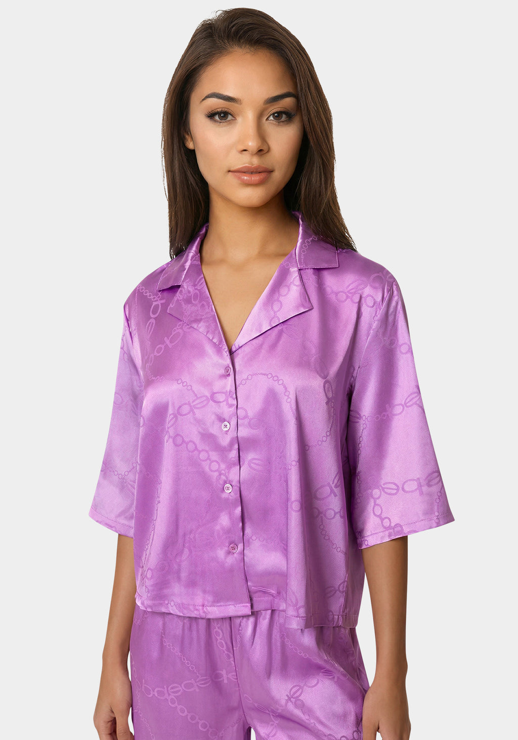 Other View-Jacquard Satin Notch Collar Pant Set-Iris Orchid