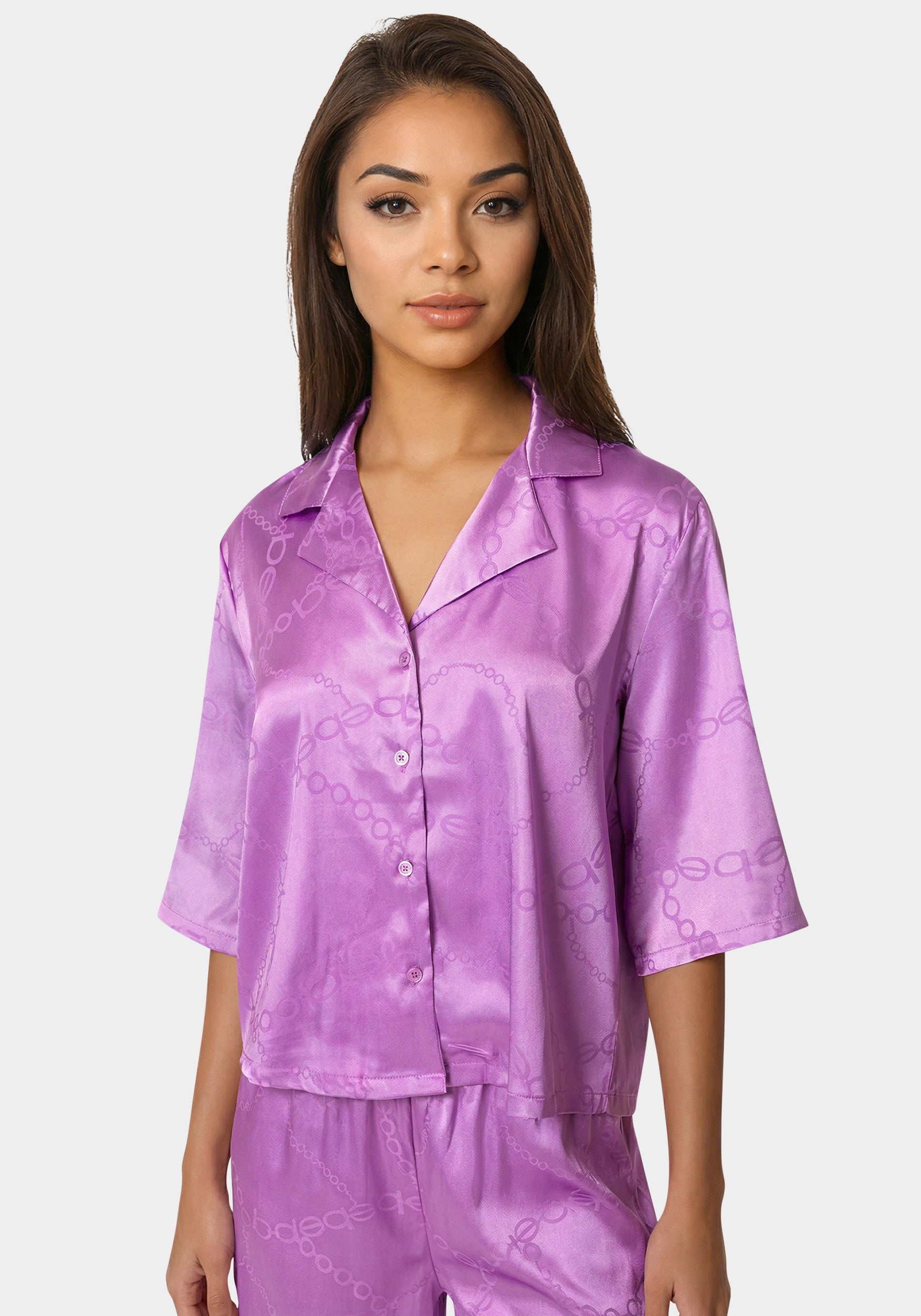 Other View-Jacquard Satin Notch Collar Pant Set-Iris Orchid