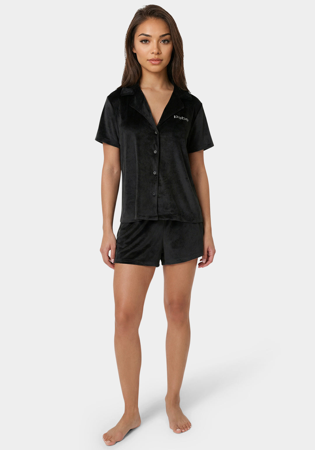 Front View-S/Slv Notch Collar Short Set-Black Beauty