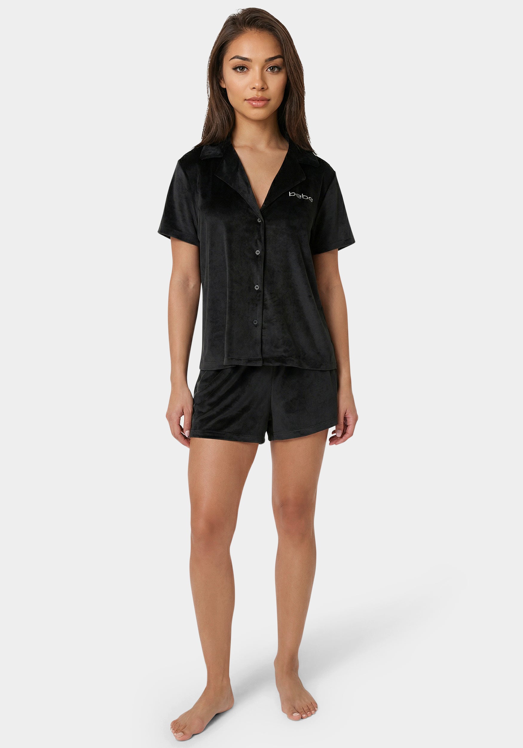 Front View-S/Slv Notch Collar Short Set-Black Beauty