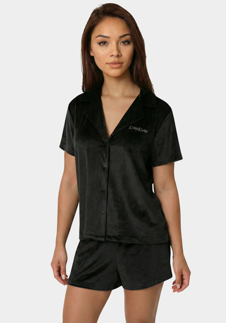 Side View-S/Slv Notch Collar Short Set-Black Beauty