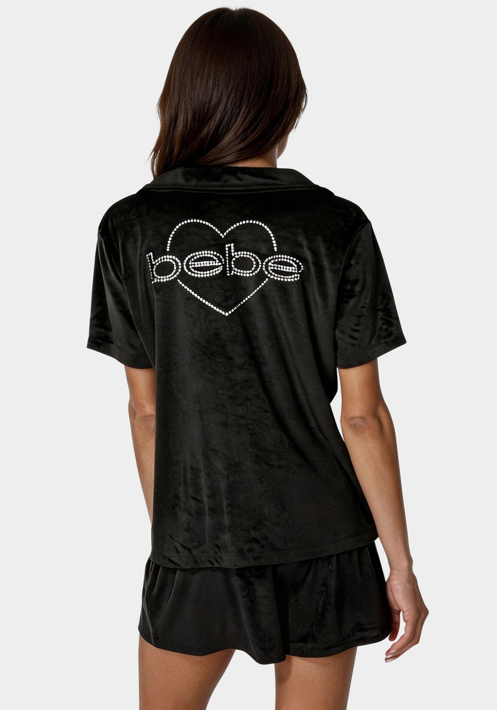 Back View-S/Slv Notch Collar Short Set-Black Beauty