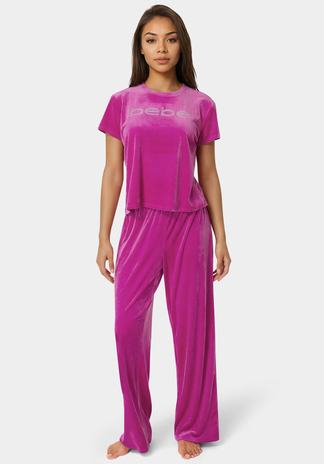 Front View-Rib Velour Rhinestone Front-Festival Fuchsia