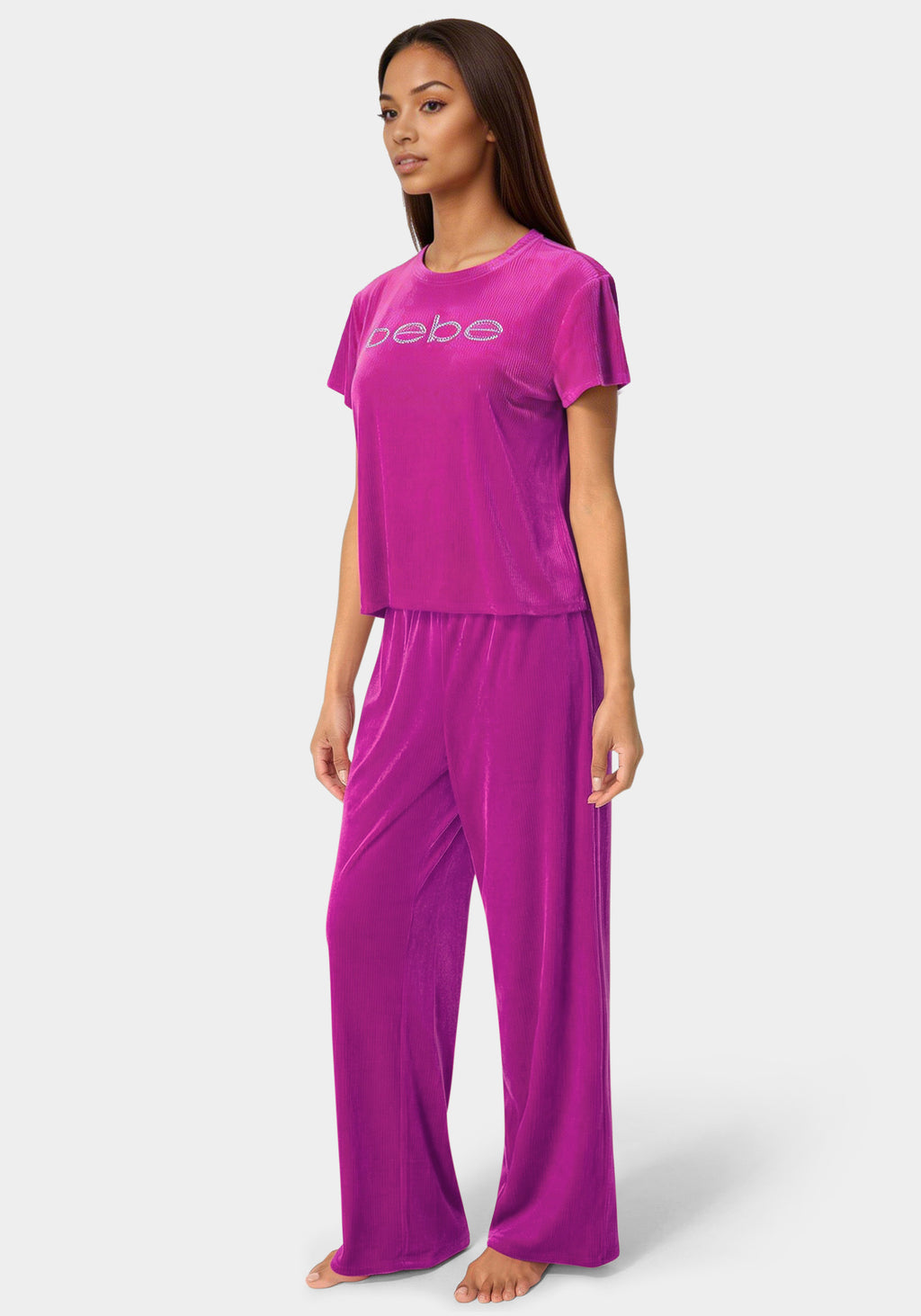 Side View-Rib Velour Rhinestone Front-Festival Fuchsia